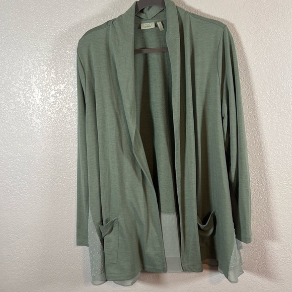Logo Lounge Green Cardigan Sheer Swiss Dot Panels Size 1X - Picture 1 of 7
